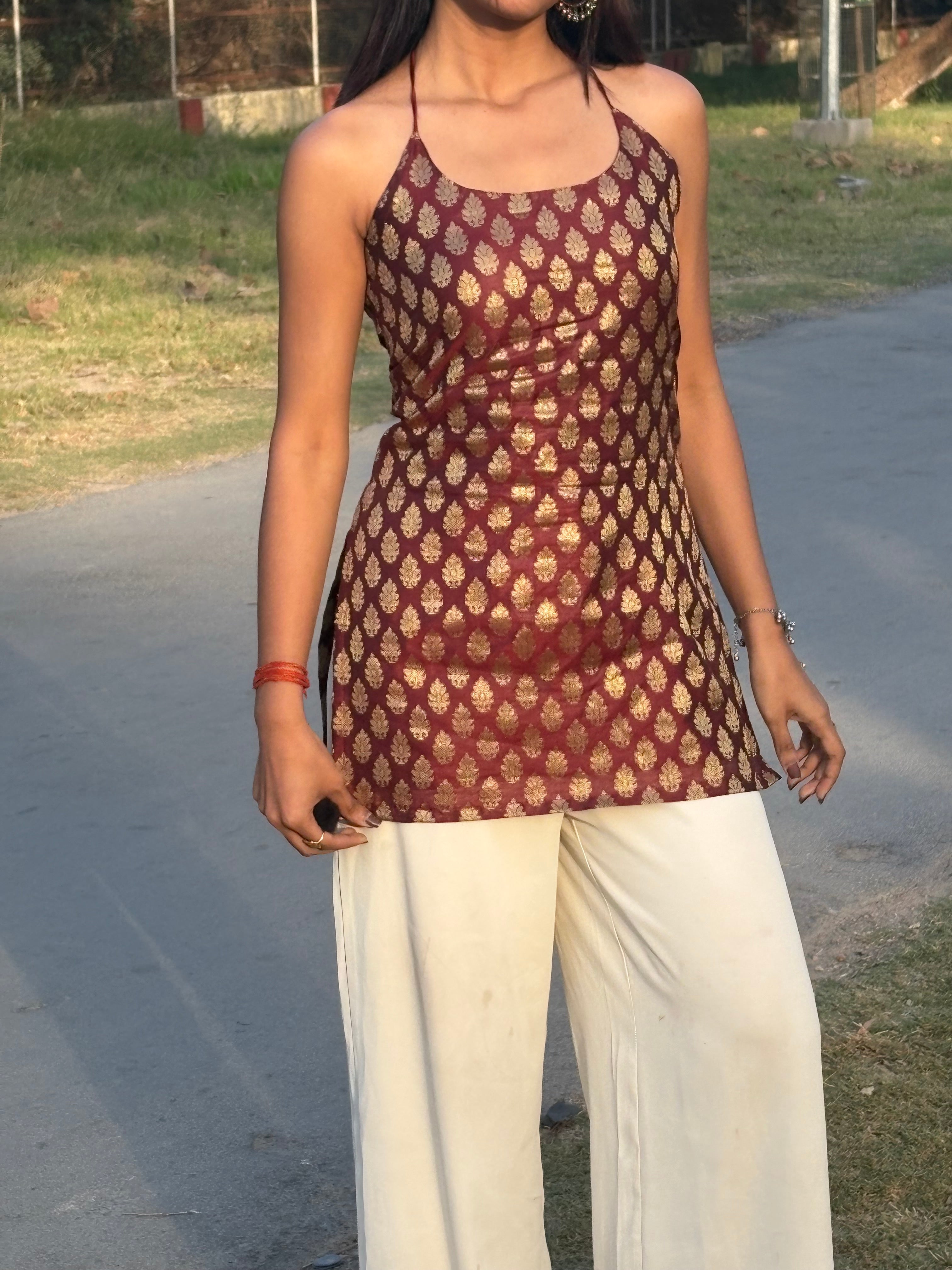 Banarasi Zoya Halter Kurti (Sleeveless)