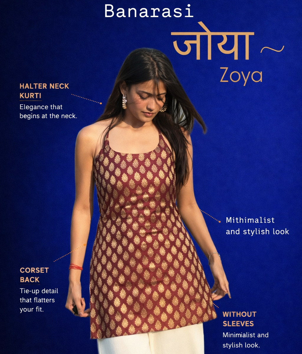 Banarasi Zoya Halter Kurti (Sleeveless)