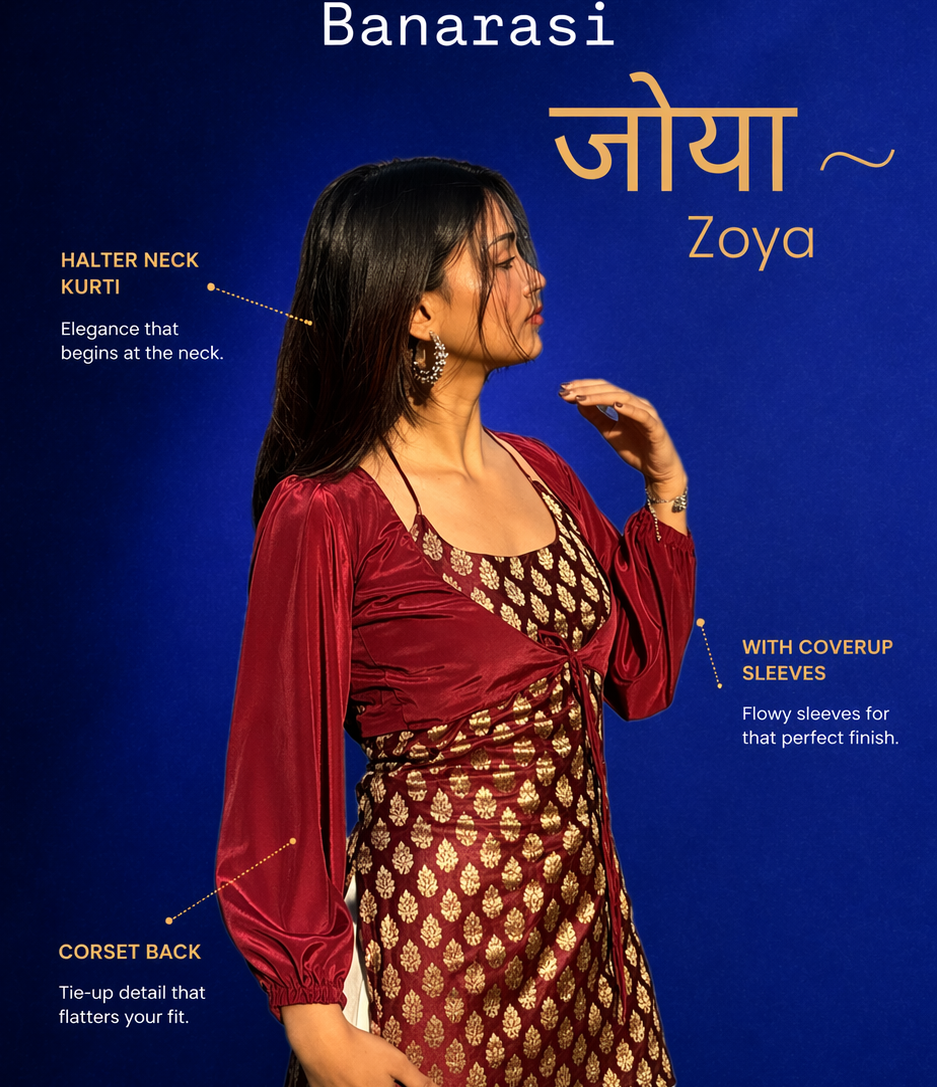 Banarasi Zoya With Sleeves Kurti