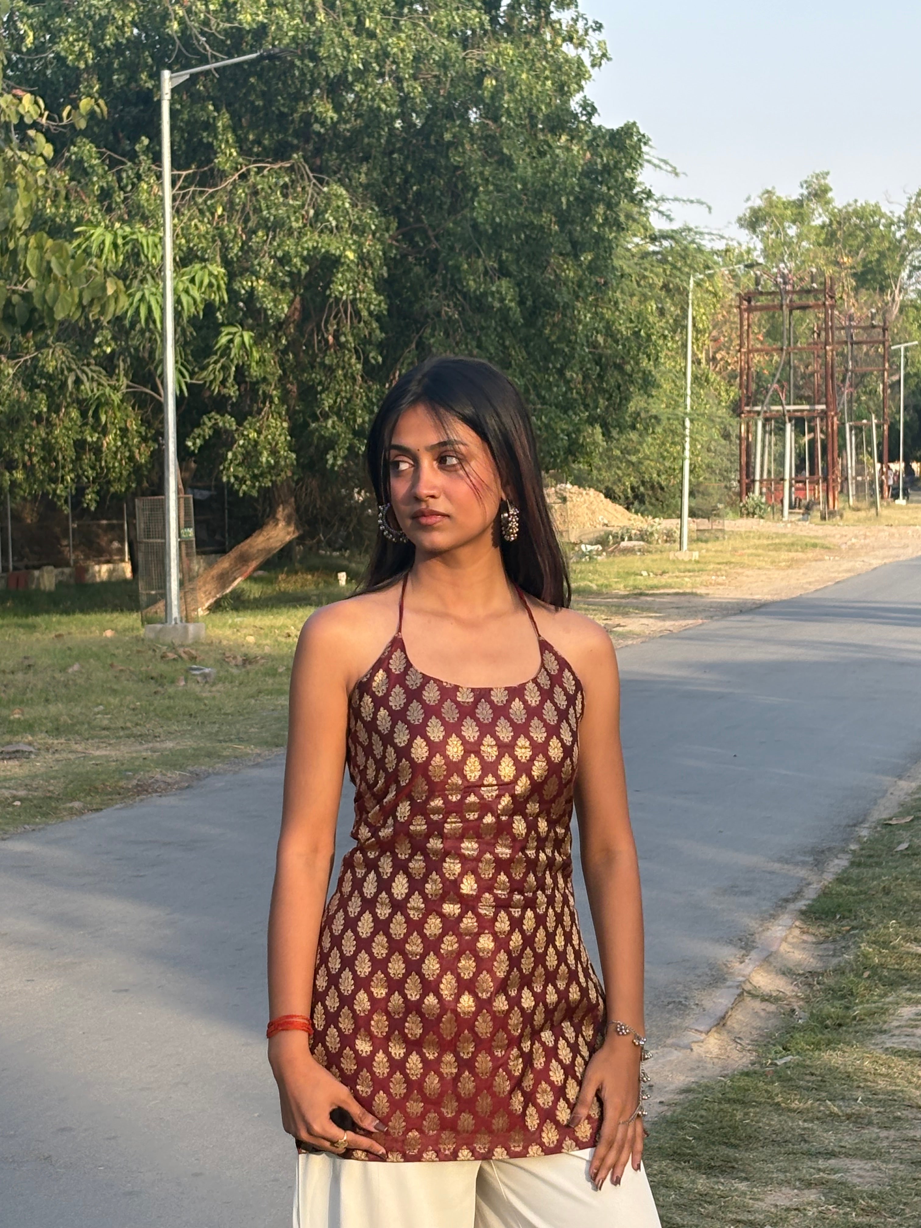 Banarasi Zoya Halter Kurti (Sleeveless)