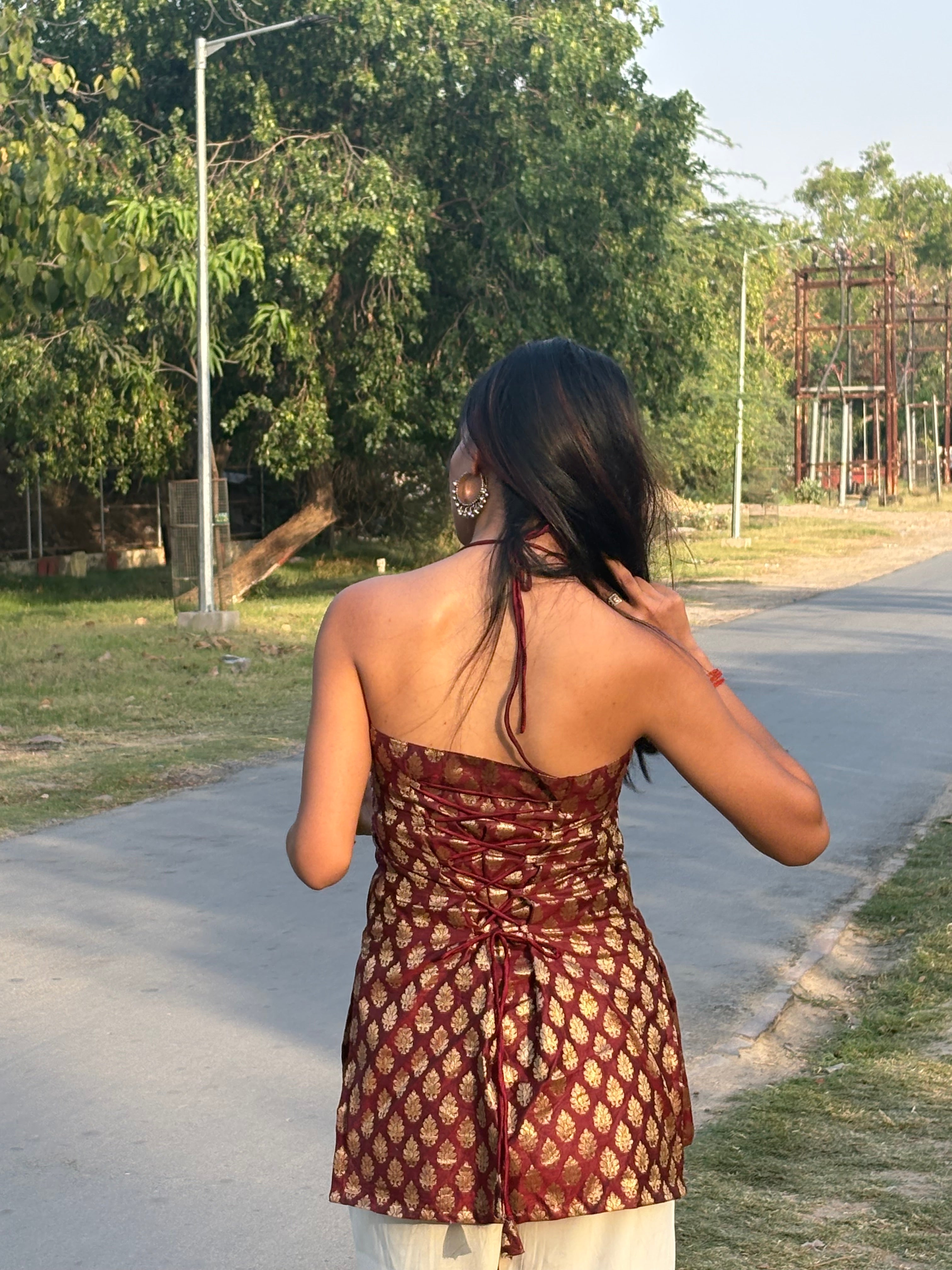 Banarasi Zoya Halter Kurti (Sleeveless)