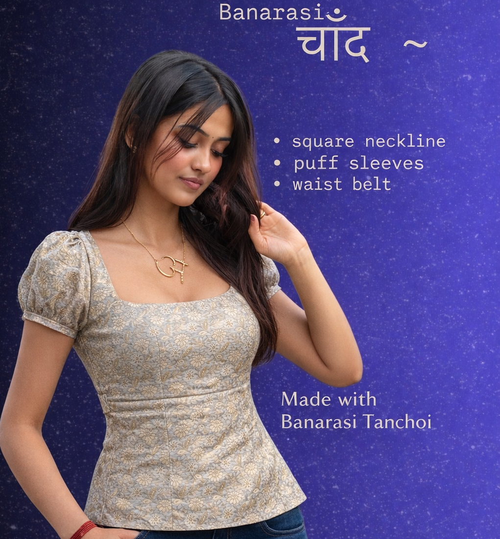Chaand Banarasi Puff Sleeves Top